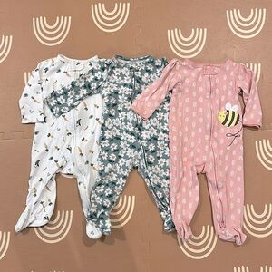 Carter’s Baby Girl 3 pc Footie Pajama Sleepers Garden Veggies Floral Bee 9 month